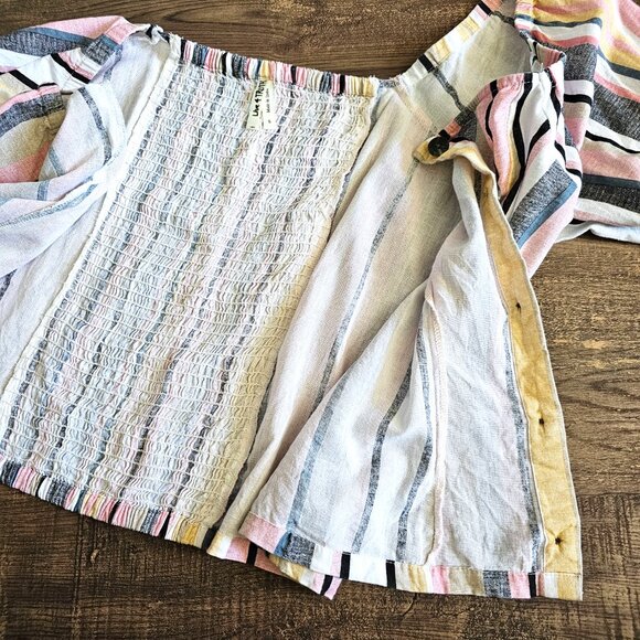 Live 4 Truth Cotton Linen Blend Striped Off-Shoulder Blouse Crop Top, L - Picture 6 of 9